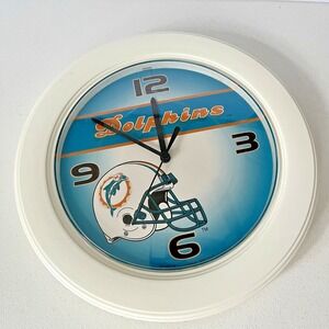 Vtg Miami Dolphins NFL 10" round clock UNTESTED football helmet plastic